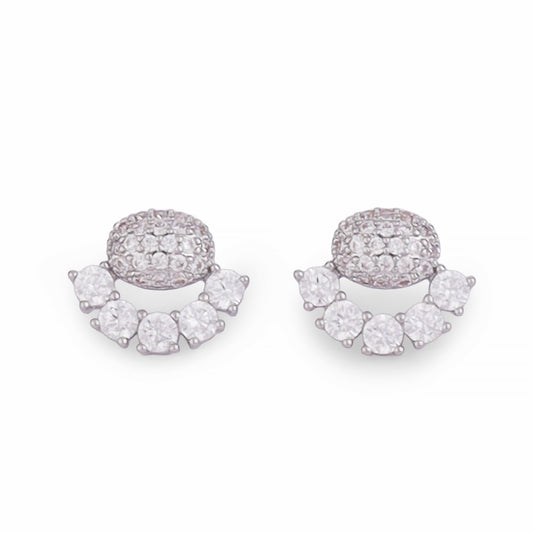 Saloni Fashion Jewellery Oval Shape Studded CZ Silver Plated Stud Earring For Women