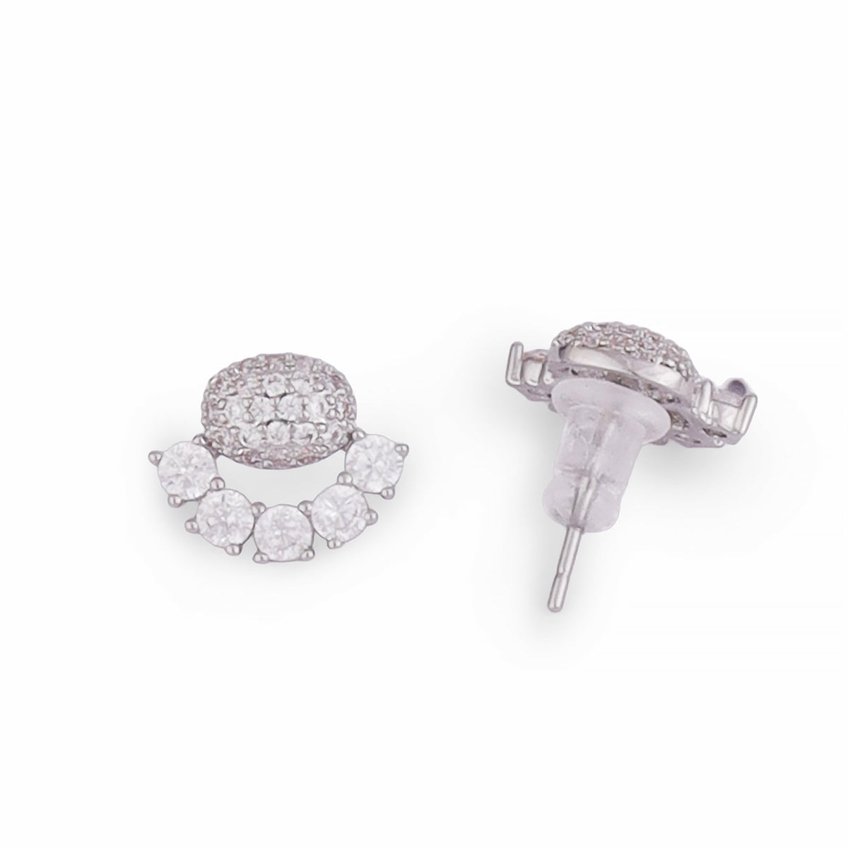Saloni Fashion Jewellery Oval Shape Studded CZ Silver Plated Stud Earring For Women - view 3