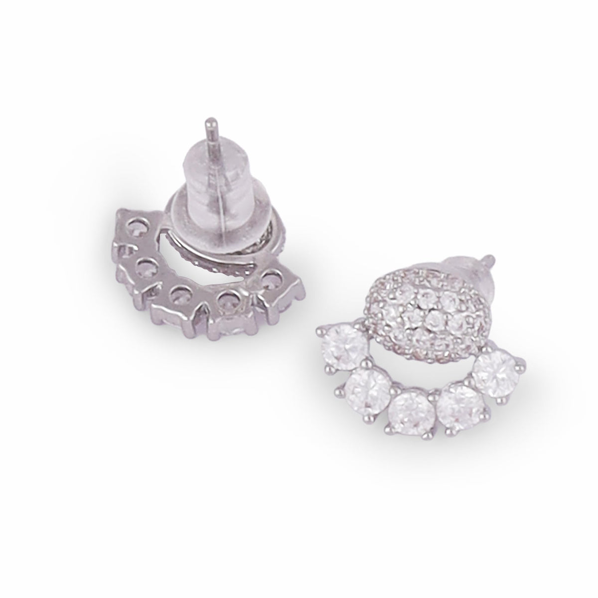 Saloni Fashion Jewellery Oval Shape Studded CZ Silver Plated Stud Earring For Women - view 4
