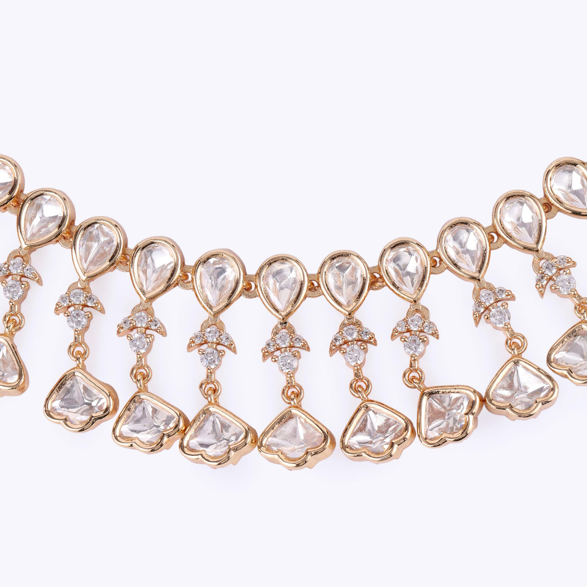 Saloni Fashion Jewellery Oval Shape Uncut Kundan Stone 18 KT Gold Plated Brass Choker Necklace Set with Maang Tikka For Women and Girls - view 3