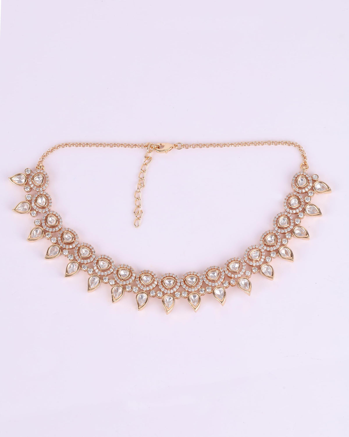 Saloni Fashion Jewellery Paisley and Round Shape Uncut Kundan Stone Antique Gold Plated Brass Choker Necklace Set with Maang Tikka For Women and Girls