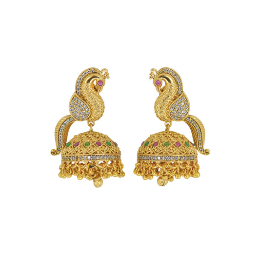 Saloni Fashion Jewellery Peacock Design Gold Plated CZ Studded Brass Jhumki Earring For Women and Girls