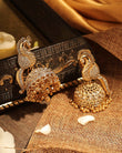 Saloni Fashion Jewellery Peacock Design Gold Plated CZ Studded Small Golden Balls Brass Jhumki Earring For Women and Girls