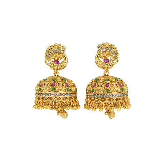 Saloni Fashion Jewellery Peacock Design Gold Plated Multi Kundan Stone Small Golden Balls Brass Jhumki Earring For Women and Girls
