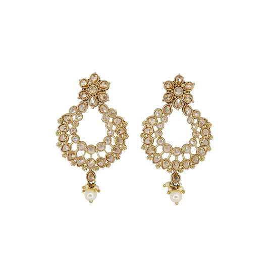 Saloni Fashion Jewellery Pear and Flower Design Gold Plated Brown Kundan Stone Chandelier Earring For Women and Girls