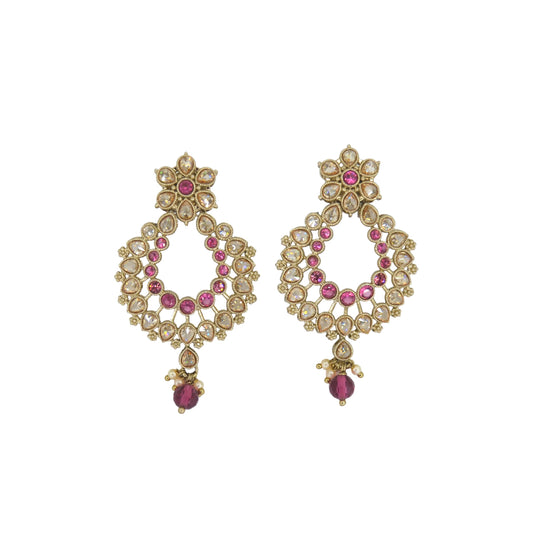Saloni Fashion Jewellery Pear and Flower Design Gold Plated Ruby Kundan Stone Chandelier Earring For Women and Girls