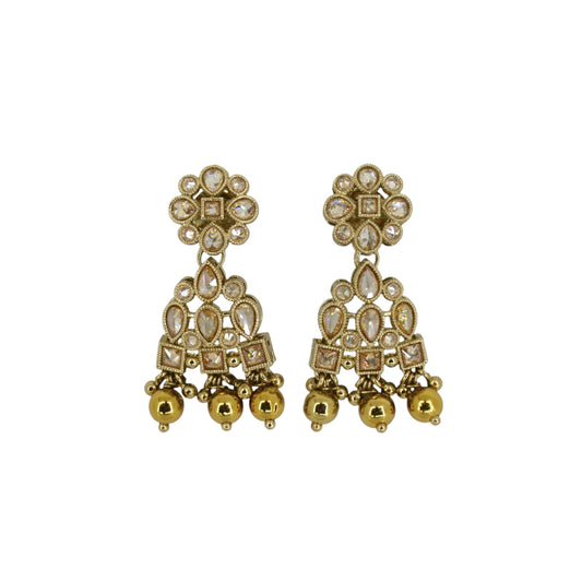 Saloni Fashion Jewellery Pear and Round Shape Gold Plated Brown Kundan Stone Dangle Earring For Women and Girls