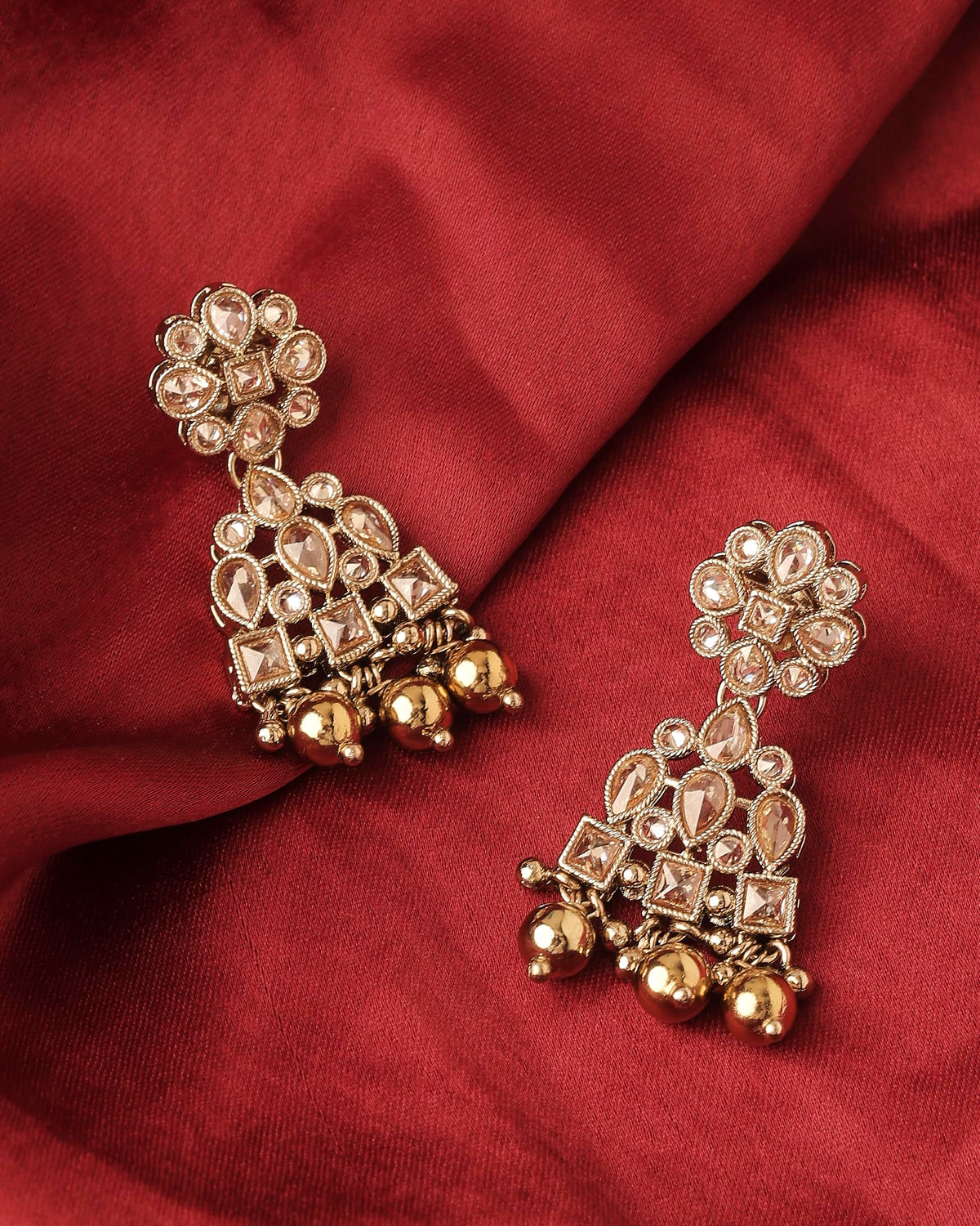 Saloni Fashion Jewellery Pear and Round Shape Gold Plated Brown Kundan Stone Dangle Earring For Women and Girls - view 5