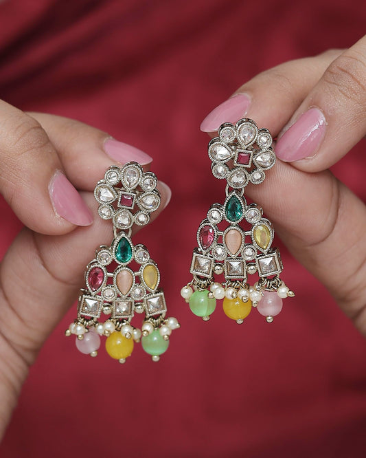 Saloni Fashion Jewellery Pear and Round Shape Gold Plated Multi Kundan Stone Dangle Earring For Women and Girls