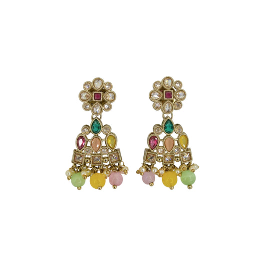 Saloni Fashion Jewellery Pear and Round Shape Gold Plated Multi Kundan Stone Dangle Earring For Women and Girls