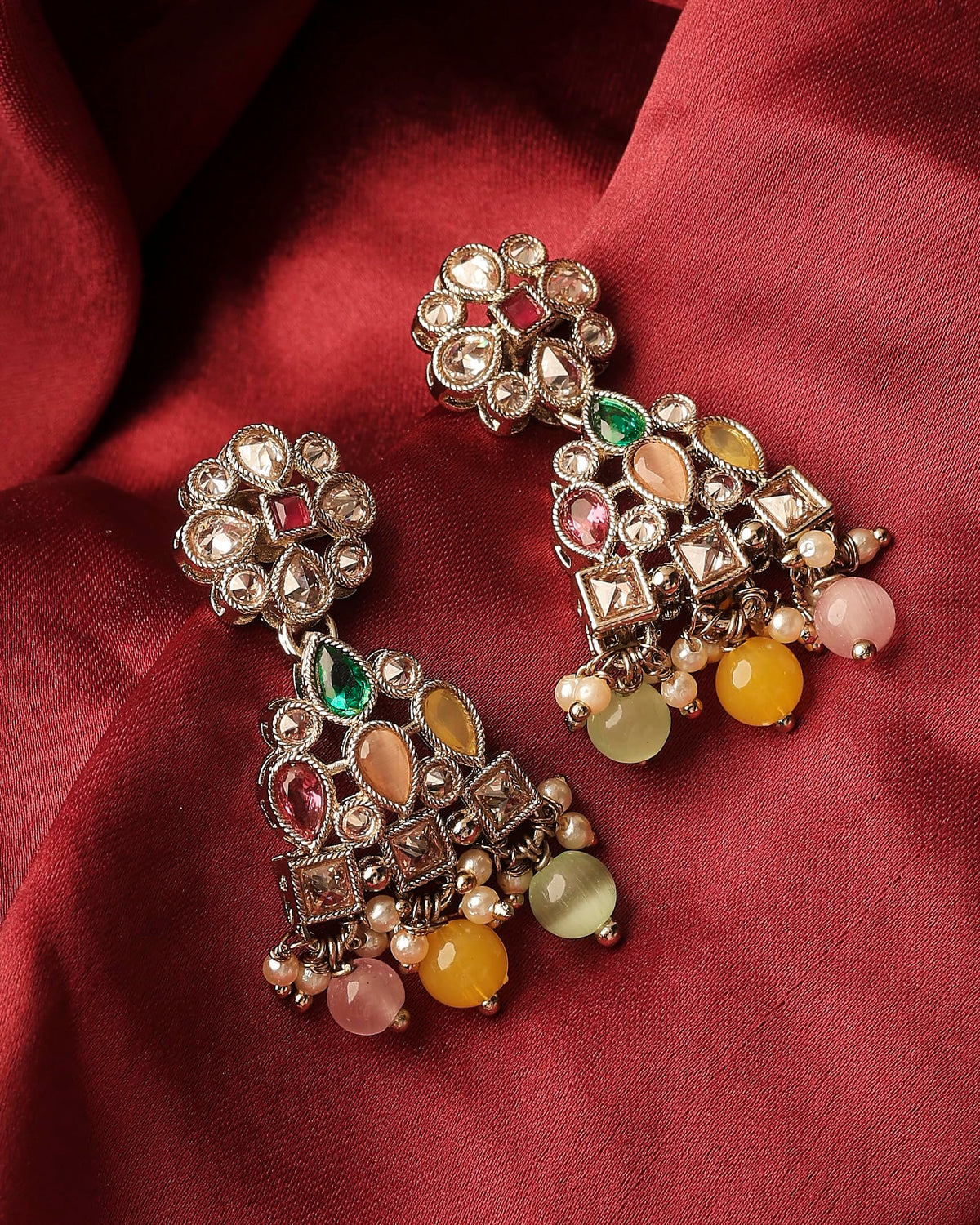 Saloni Fashion Jewellery Pear and Round Shape Gold Plated Multi Kundan Stone Dangle Earring For Women and Girls - view 3
