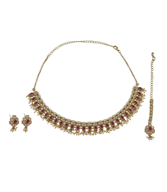 Pear Shape Pearl Guchha Antique Gold Plated Red Uncut Kundan Stone Choker | Saloni Fashion Jewellery, Mumbai