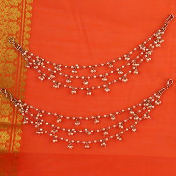 Saloni Fashion Jewellery Pearl 3 String Gold Plated Combo Set of 2 Ear-Chain (Kaan Chain) For Women