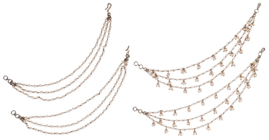 Saloni Fashion Jewellery Pearl 3 String Gold Plated Combo Set of 2 Ear-Chain (Kaan Chain) For Women