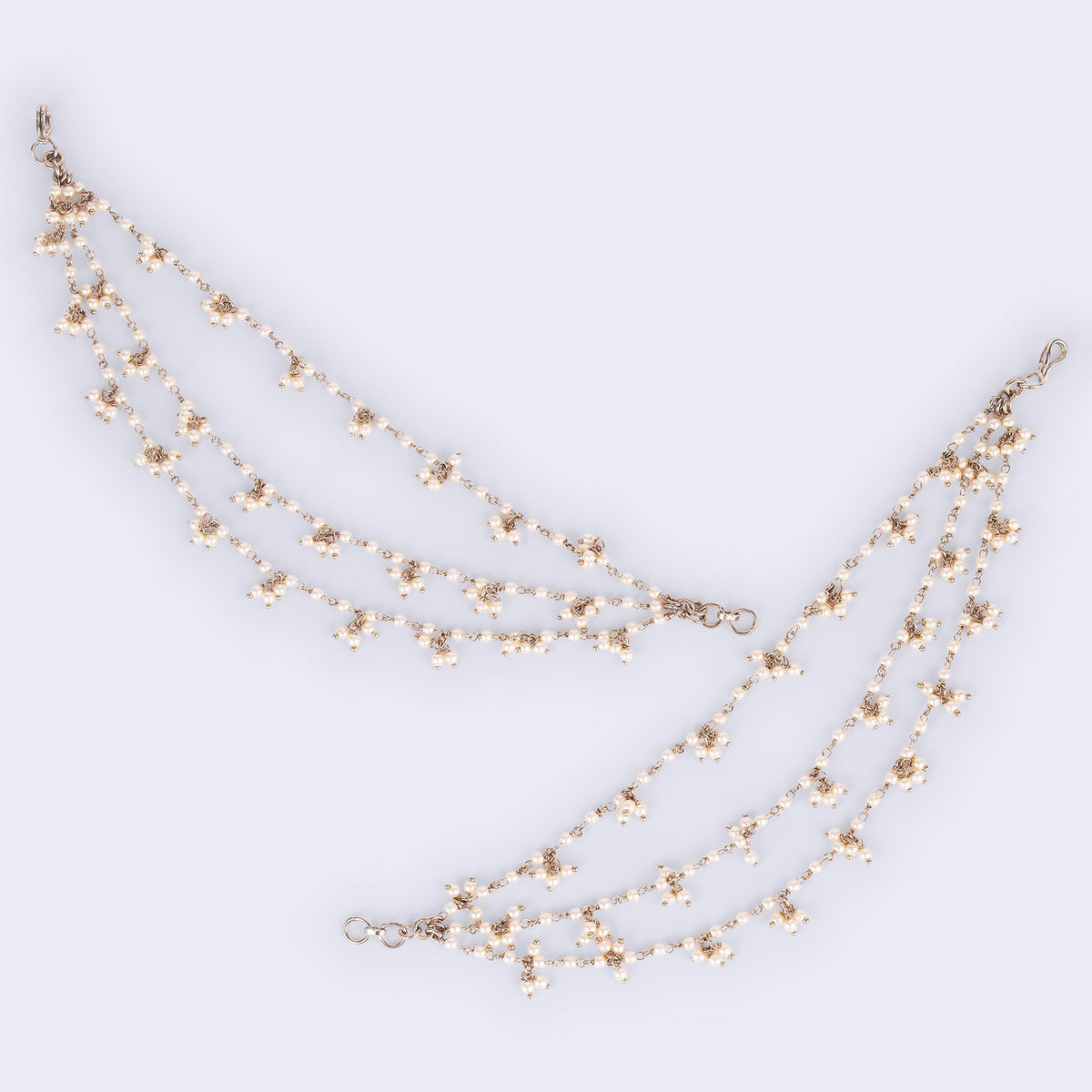 Saloni Fashion Jewellery Pearl 3 String Gold Plated Ear-Chain (Kaan Chain) For Women - view 4