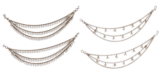 Saloni Fashion Jewellery Pleasing 3 String Long Chain Gold Plated Combo Set of 2 Pearl Ear-Chain (Kaanchain) For Women
