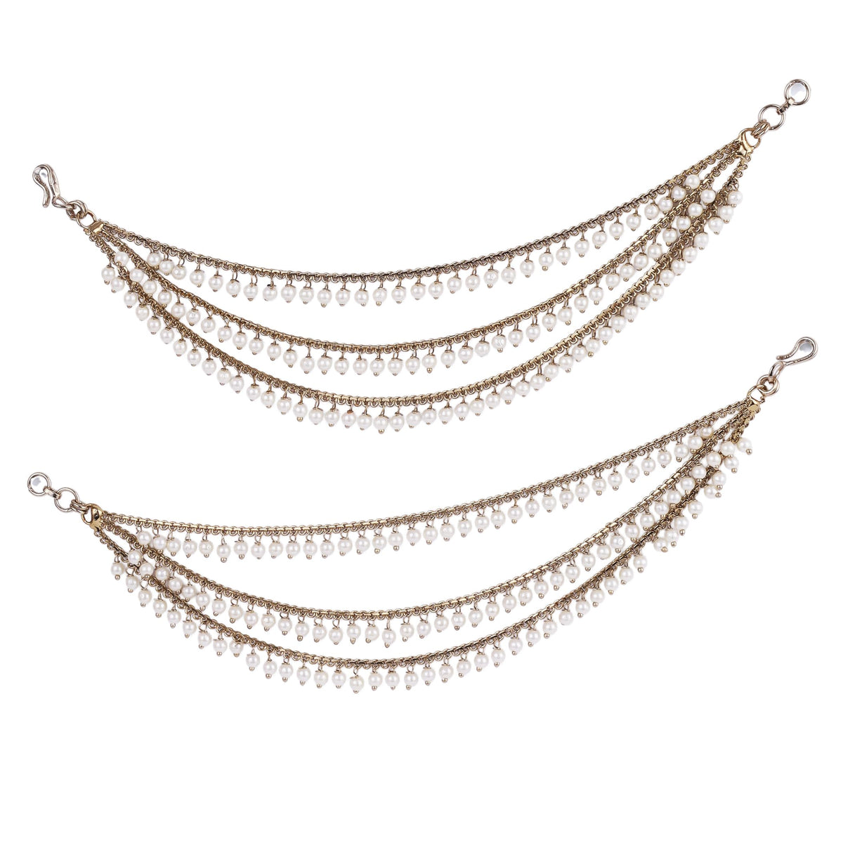 Saloni Fashion Jewellery Pleasing 3 String Long Chain Gold Plated Combo Set of 2 Pearl Ear-Chain (Kaanchain) For Women