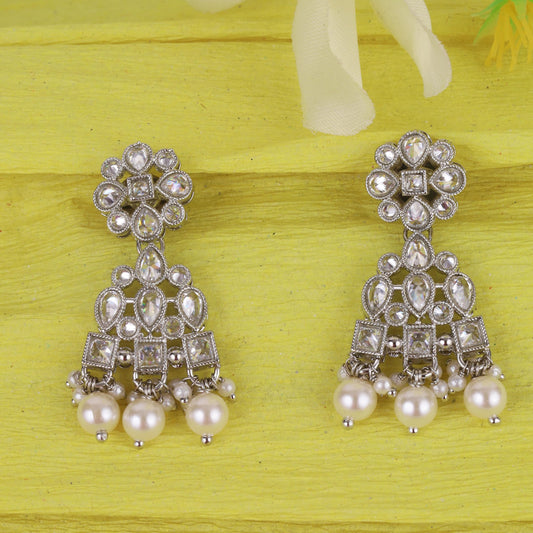 Saloni Fashion Jewellery Pretty Round and Leaf Shape Silver Plated Dangle Earring For Women and Girls