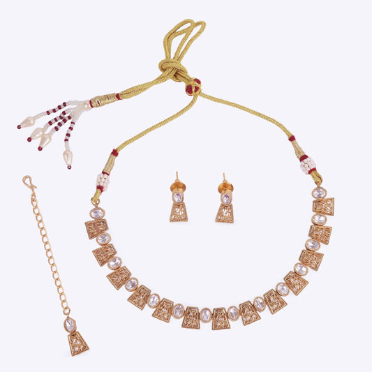 Saloni Fashion Jewellery Rajwadi Gold Plated Choker Necklace Set With Maangtikka For Women and Girls