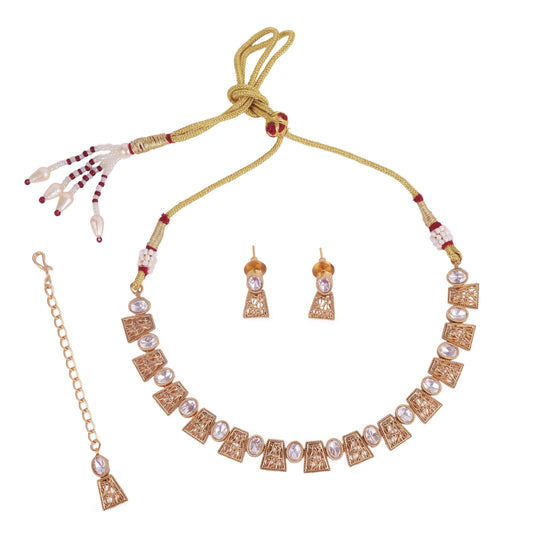 Saloni Fashion Jewellery Rajwadi Gold Plated Choker Necklace Set With Maangtikka For Women and Girls