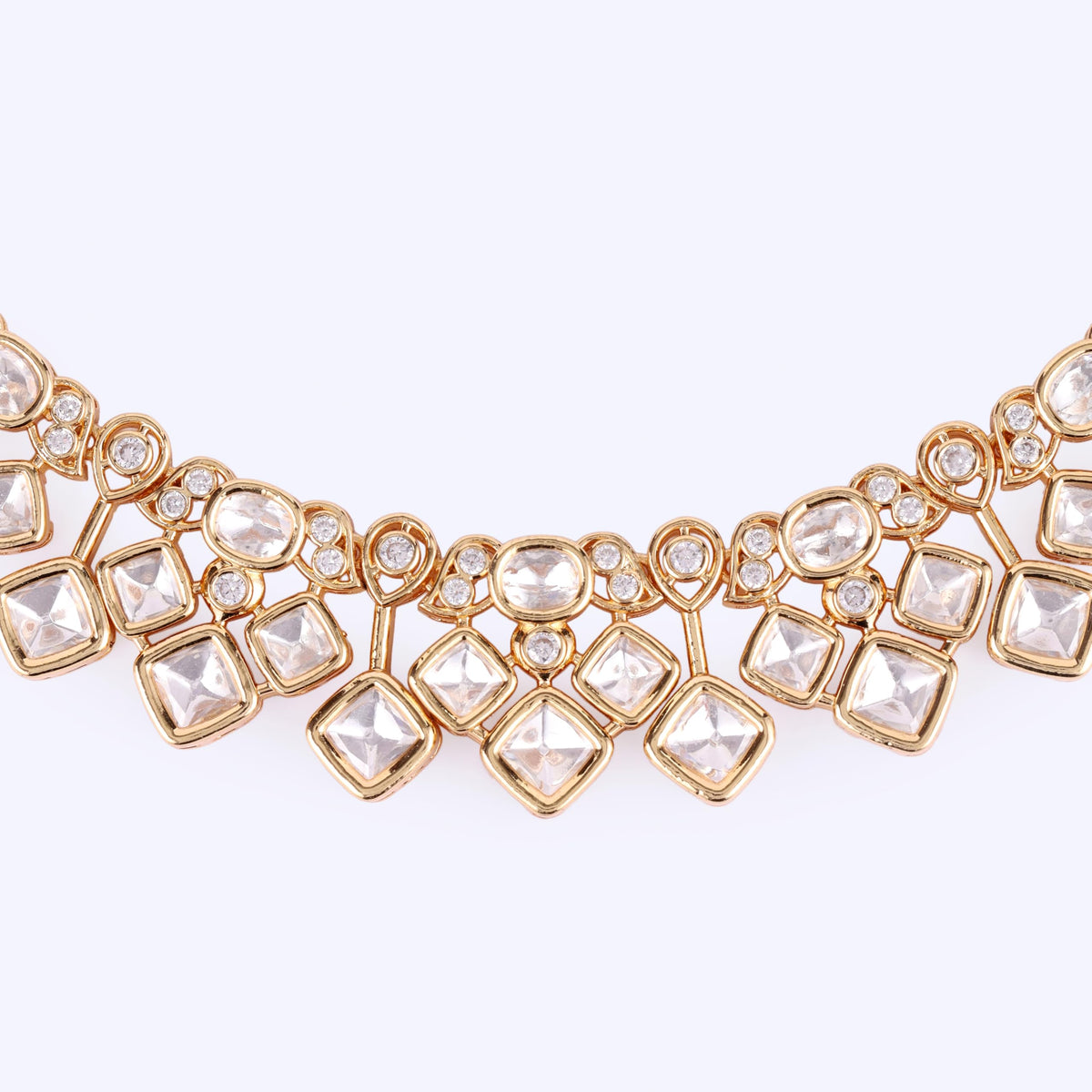 Saloni Fashion Jewellery Rectangle Shape Uncut Kundan Stone 18 KT Gold Plated Brass Choker Necklace Set with Maang Tikka For Women and Girls - view 4