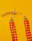 Saloni Fashion Jewellery Red Mother of Pearls 3 Layered Gold Plated Long Haram Necklace Pearl Mala For Women and Girls - view 3