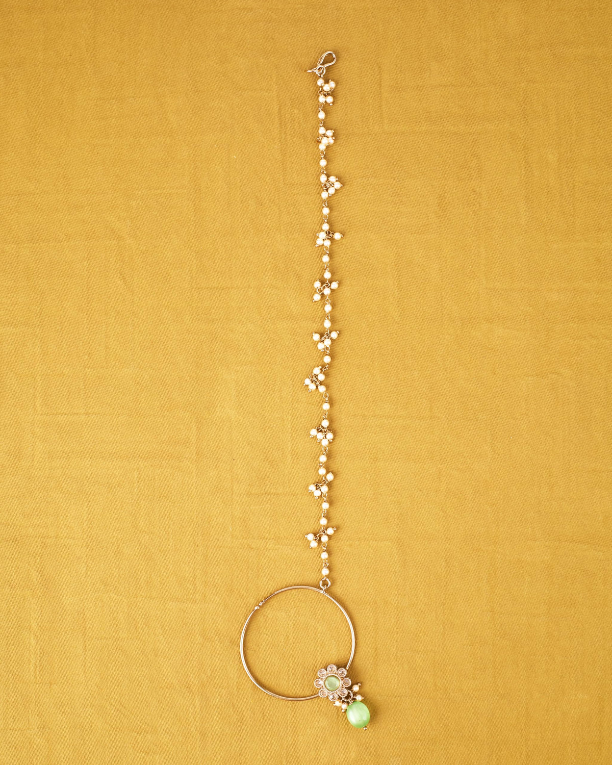 Saloni Fashion Jewellery Round and Flower Shape Mother of Pearl White and Green Uncut Kundan Stone Antique Gold Plated Choker and Long Haram Jewellery Sets For Women and Girls