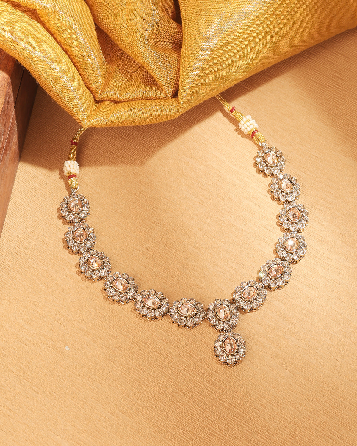 Round and Oval Shape Antique Gold Plated Brown Uncut Kundan Stone - side view | Saloni Fashion Jewellery, Mumbai
