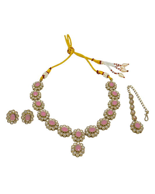 Round and Oval Shape Antique Gold Plated Pink Uncut Kundan Stone Choker | Saloni Fashion Jewellery, Mumbai