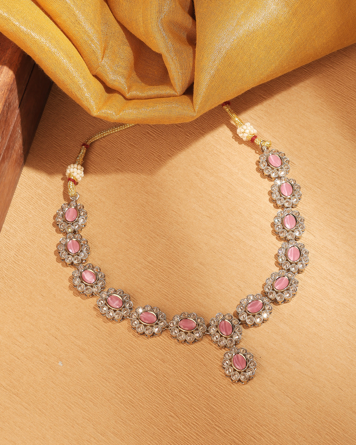 Round and Oval Shape Antique Gold Plated Pink Uncut Kundan Stone - side view | Saloni Fashion Jewellery, Mumbai