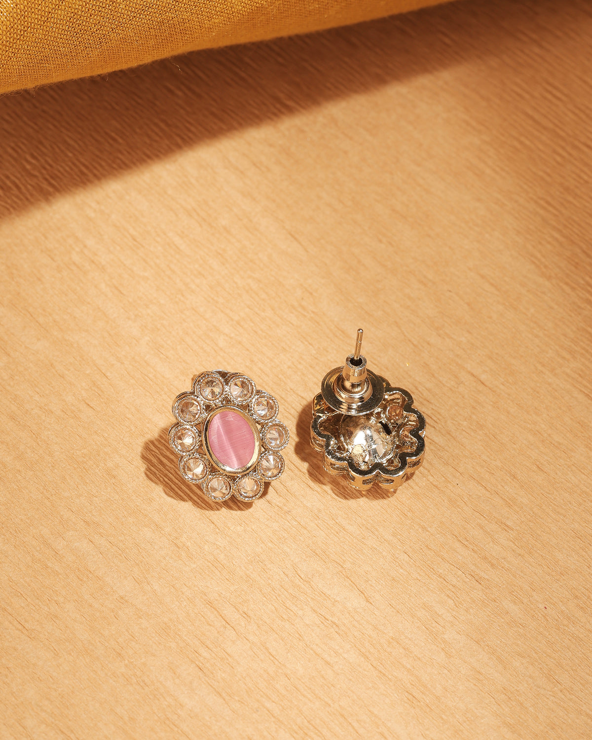 Round and Oval Shape Antique Gold Plated Pink Uncut Kundan Stone - back view | Saloni Fashion Jewellery, Mumbai