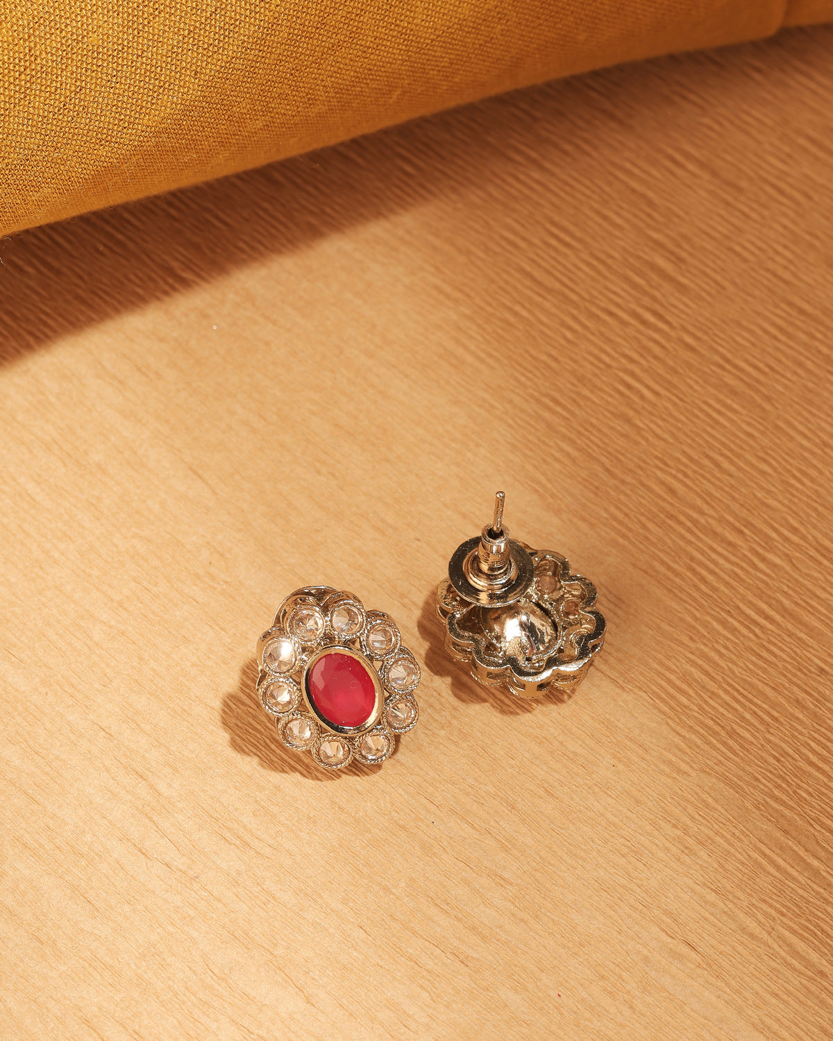 Round and Oval Shape Antique Gold Plated Red Uncut Kundan Stone - back view | Saloni Fashion Jewellery, Mumbai