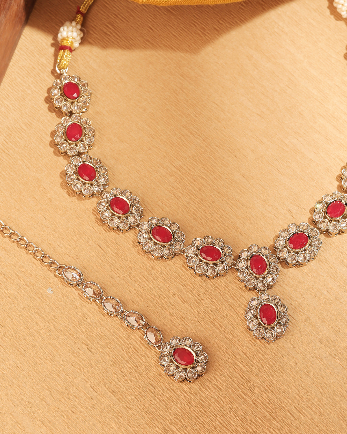 Round and Oval Shape Antique Gold Plated Red Uncut Kundan - alternate view | Saloni Fashion Jewellery, Mumbai