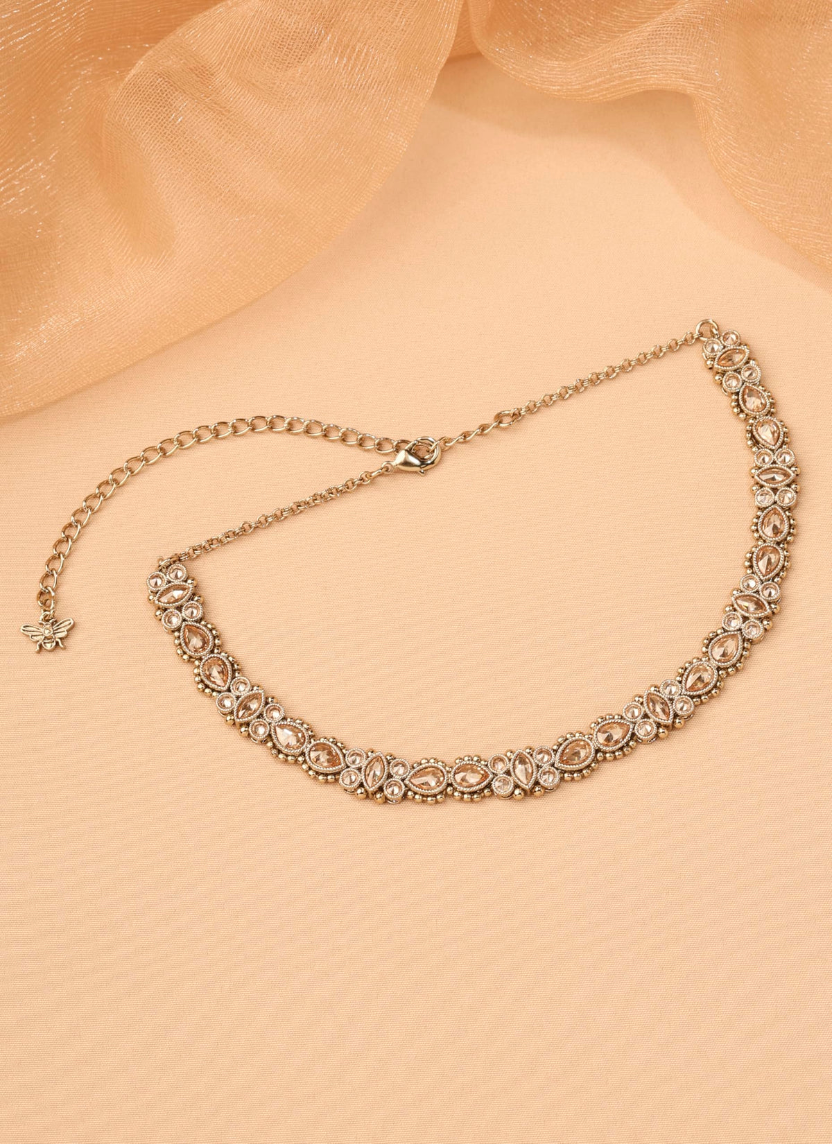 Saloni Fashion Jewellery Round and Oval Shape Brown Kundan Stone Antique Gold Plated Choker Necklace With Maang Tikka For Women and Girls
