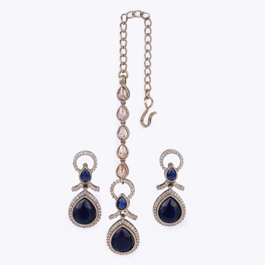Saloni Fashion Jewellery Round and Oval Shape Gold Plated Dangle Earring With Maangtikka For Women and Girls