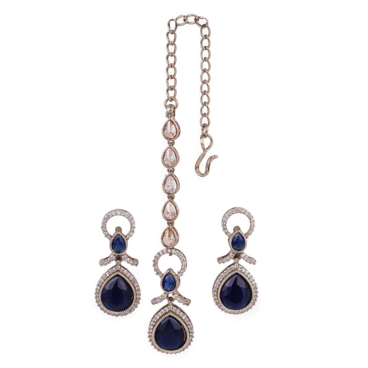 Saloni Fashion Jewellery Round and Oval Shape Gold Plated Dangle Earring With Maangtikka For Women and Girls