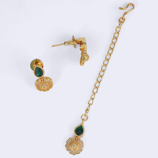 Saloni Fashion Jewellery Round and Oval Shape Kundan Brass Gold Plated Choker Necklace Set With Maangtikka For Women and Girls