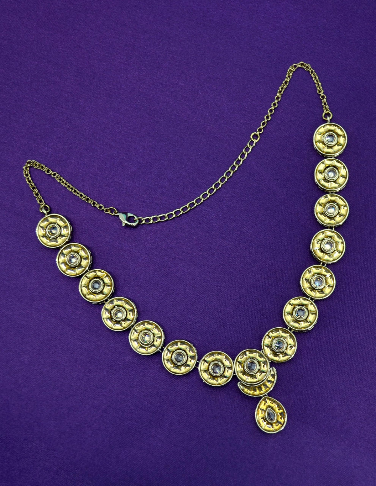 Saloni Fashion Jewellery Round and Oval Shape Uncut Kundan Gold Plated Choker Necklace Set with Maangtikka For Women and Girls