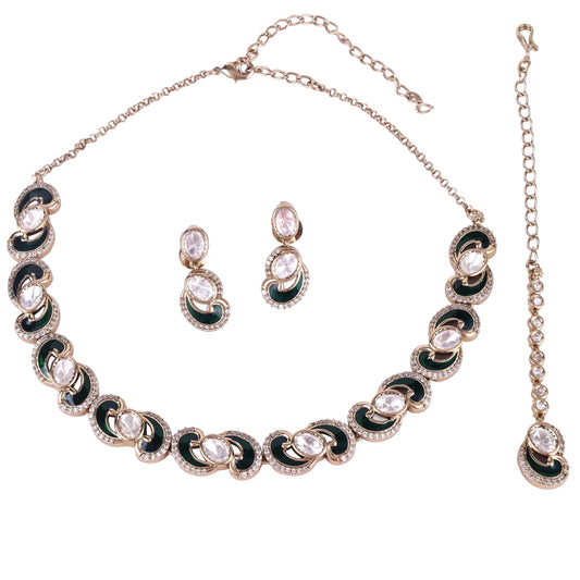 Saloni Fashion Jewellery Round and Paisley Design Gold Plated Choker Necklace Set With Maangikka For Women and Girls