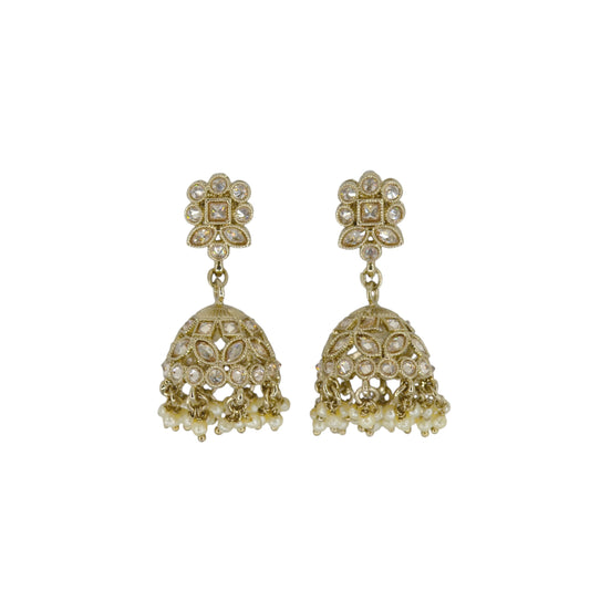 Saloni Fashion Jewellery Round and Pear Shape Silver Plated Pearl Brown Kundan Stone Jhumki Earring For Women and Girls