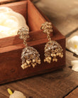 Saloni Fashion Jewellery Round and Pear Shape Silver Plated Pearl Brown Kundan Stone Jhumki Earring For Women and Girls - view 3