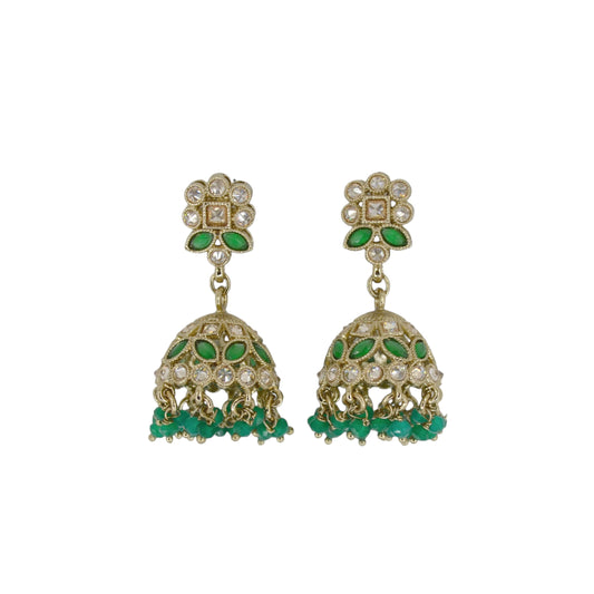 Saloni Fashion Jewellery Round and Pear Shape Silver Plated Pearl Green Kundan Stone Jhumki Earring For Women and Girls