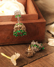 Saloni Fashion Jewellery Round and Pear Shape Silver Plated Pearl Green Kundan Stone Jhumki Earring For Women and Girls - view 4