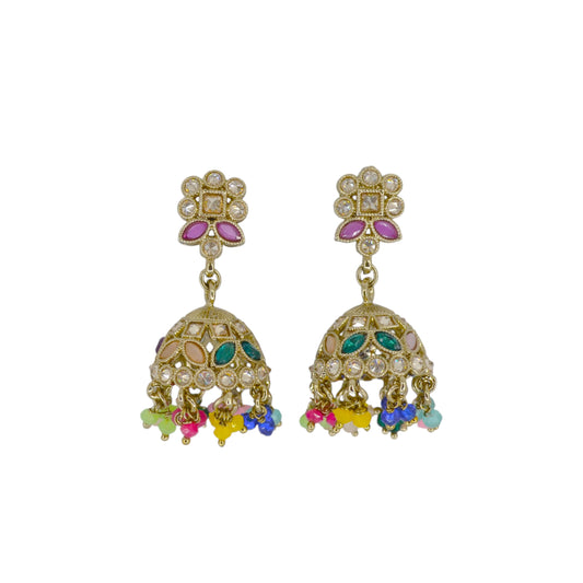 Saloni Fashion Jewellery Round and Pear Shape Silver Plated Pearl Multi Kundan Stone Jhumki Earring For Women and Girls
