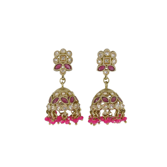 Saloni Fashion Jewellery Round and Pear Shape Silver Plated Pearl Ruby Kundan Stone Jhumki Earring For Women and Girls