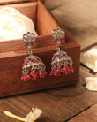 Saloni Fashion Jewellery Round and Pear Shape Silver Plated Pearl Ruby Kundan Stone Jhumki Earring For Women and Girls - view 3