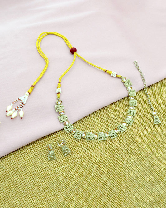 Round and Square Shape Brass Antique Gold Plated Choker Necklace Set | Saloni Jewellery, Mumbai