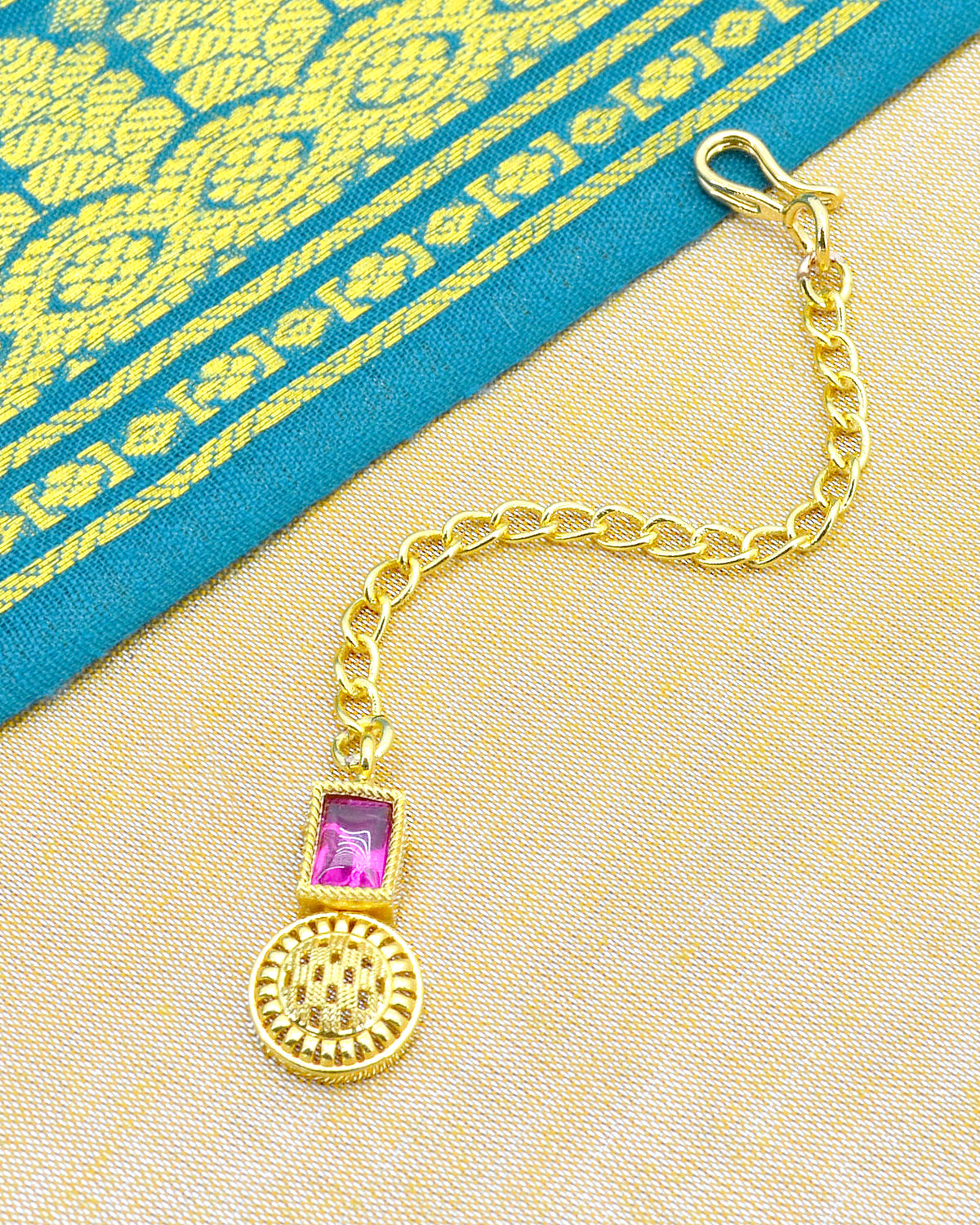 Round and Square Shape Brass Gold Plated Choker Necklace Set - alternate view | Saloni