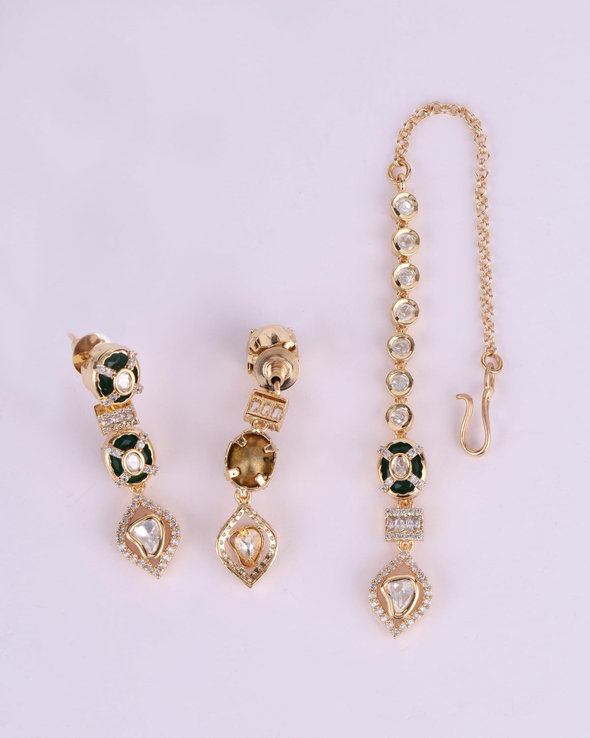 Saloni Fashion Jewellery Round and Square Shape CZ Studded Uncut Kundan Stone Rose Gold Plated Brass Choker Necklace Set with Maang Tikka For Women and Girls