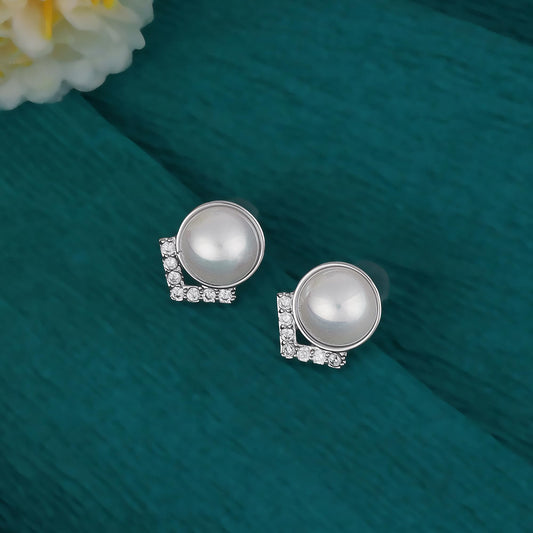 Saloni Fashion Jewellery Round Mother Pearl Silver Plated Combo Set of 2 Stud Earring For Women